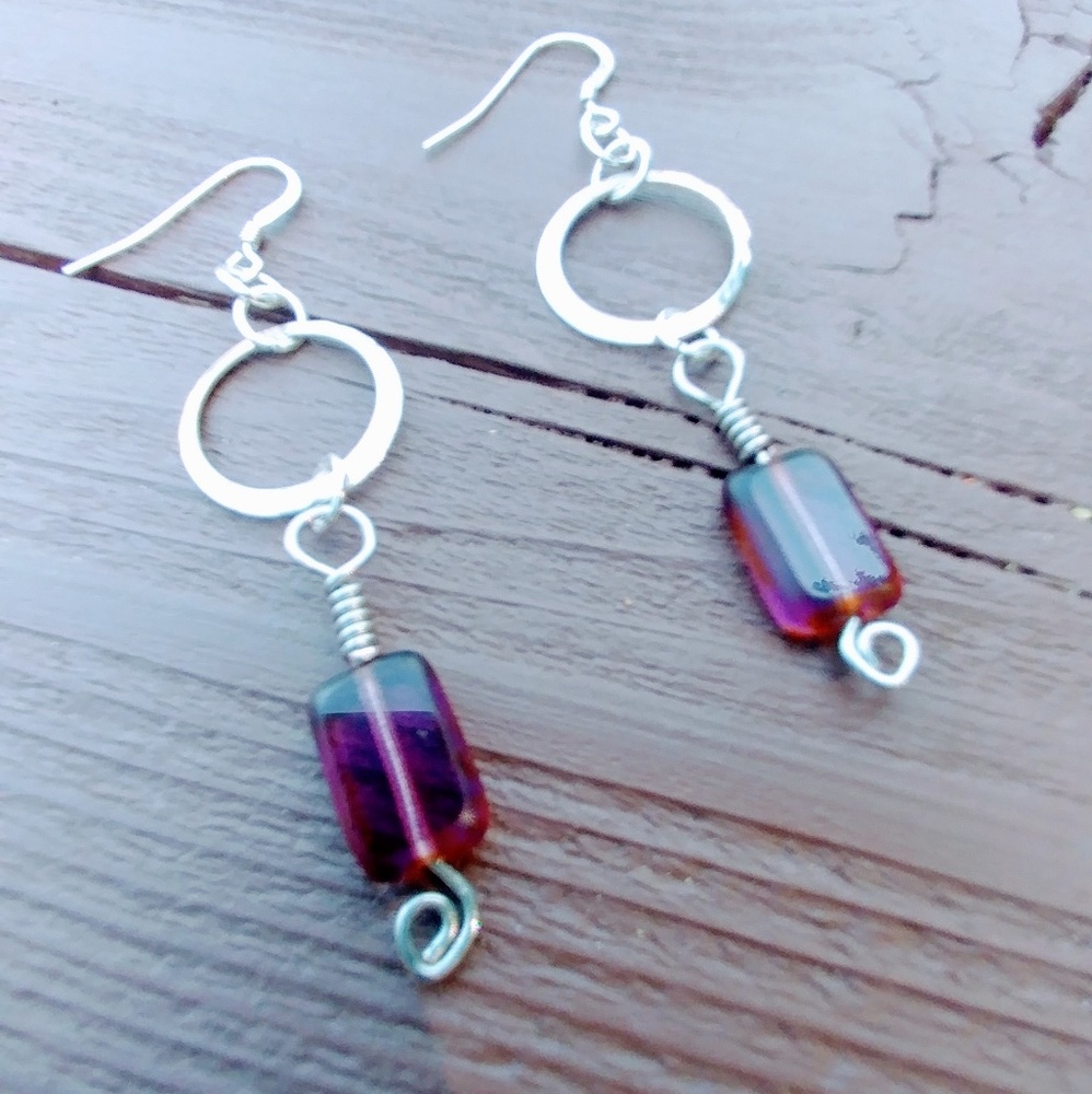 🚫SOLD🚫 Silver Hoops & Amethyst Glass - Picture 1 of 7